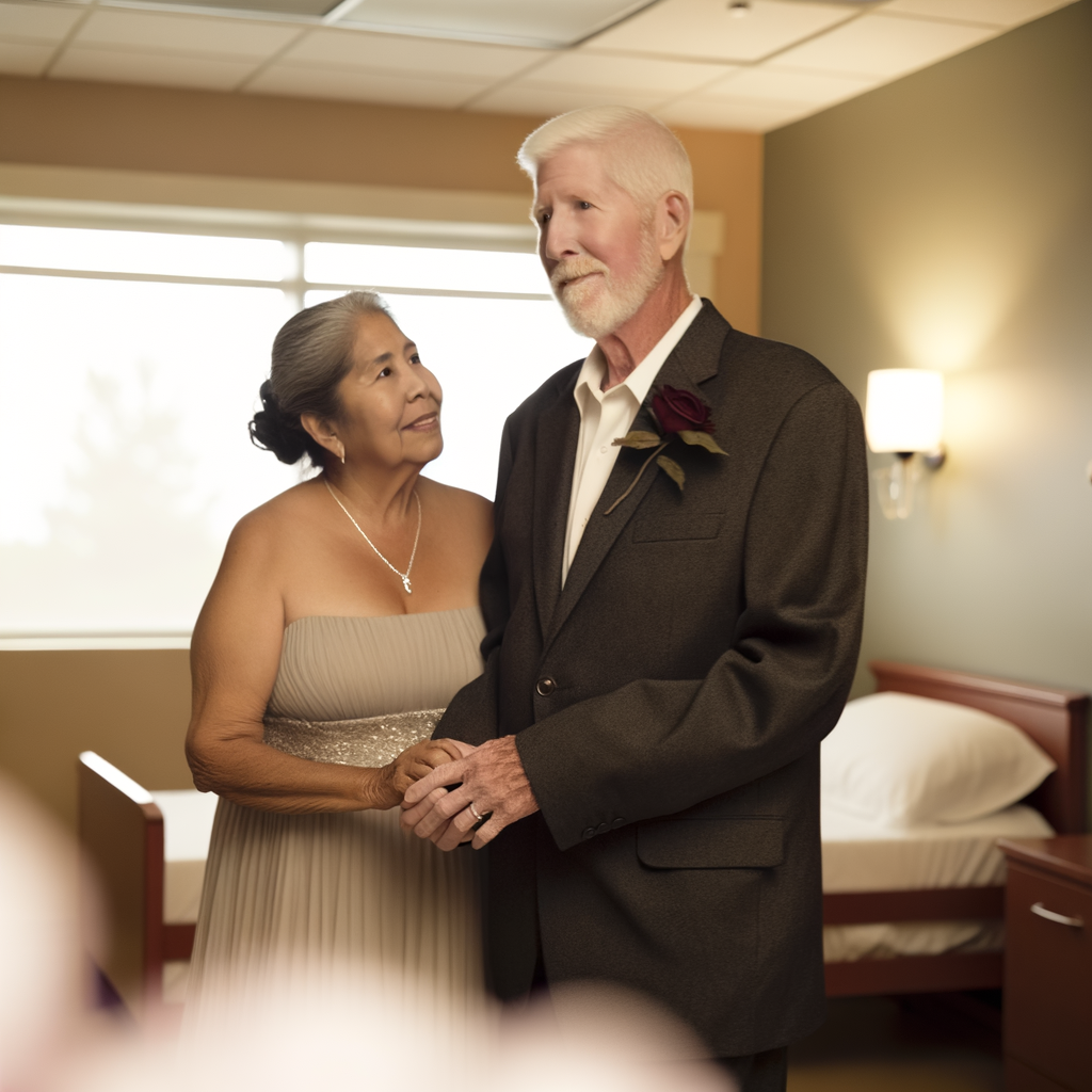 A couple sharing a tender moment in a room.