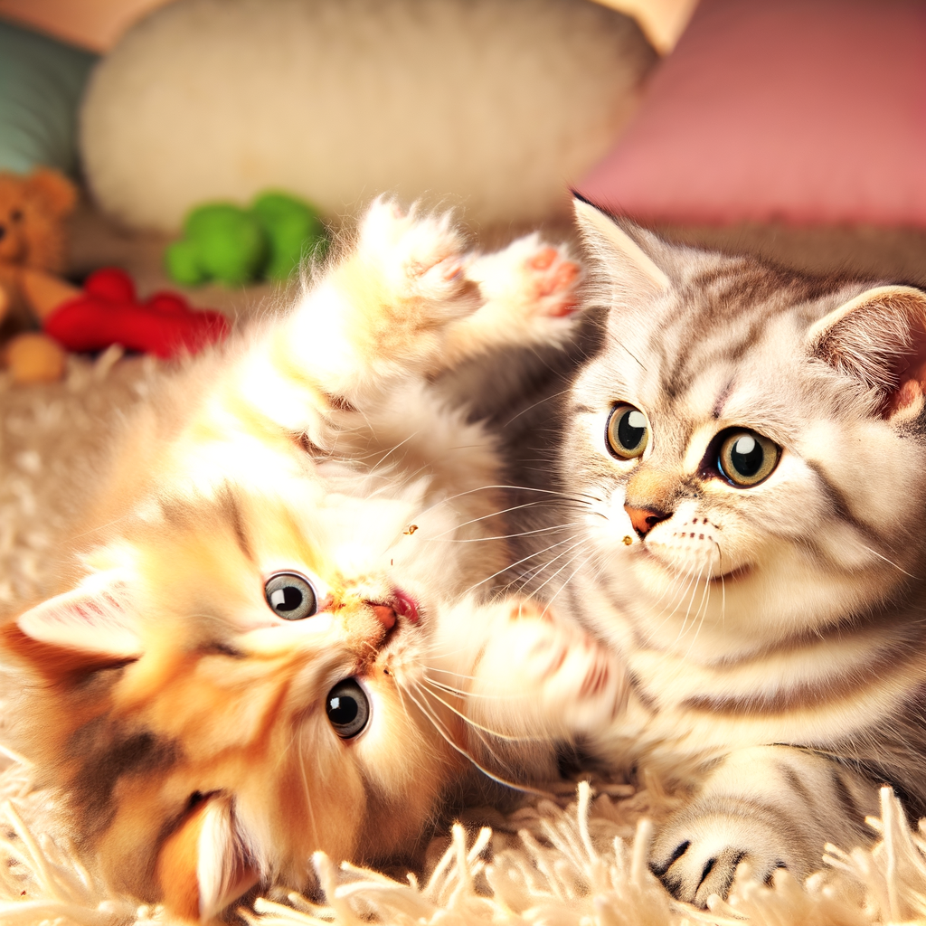Two playful kittens enjoying time together on a soft rug.