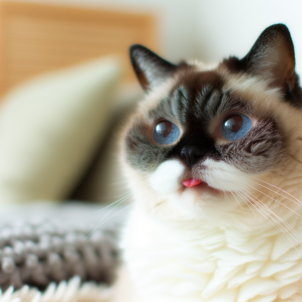 A fluffy cat making a funny face.