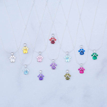 Paw Print Birthstone Sterling Necklace