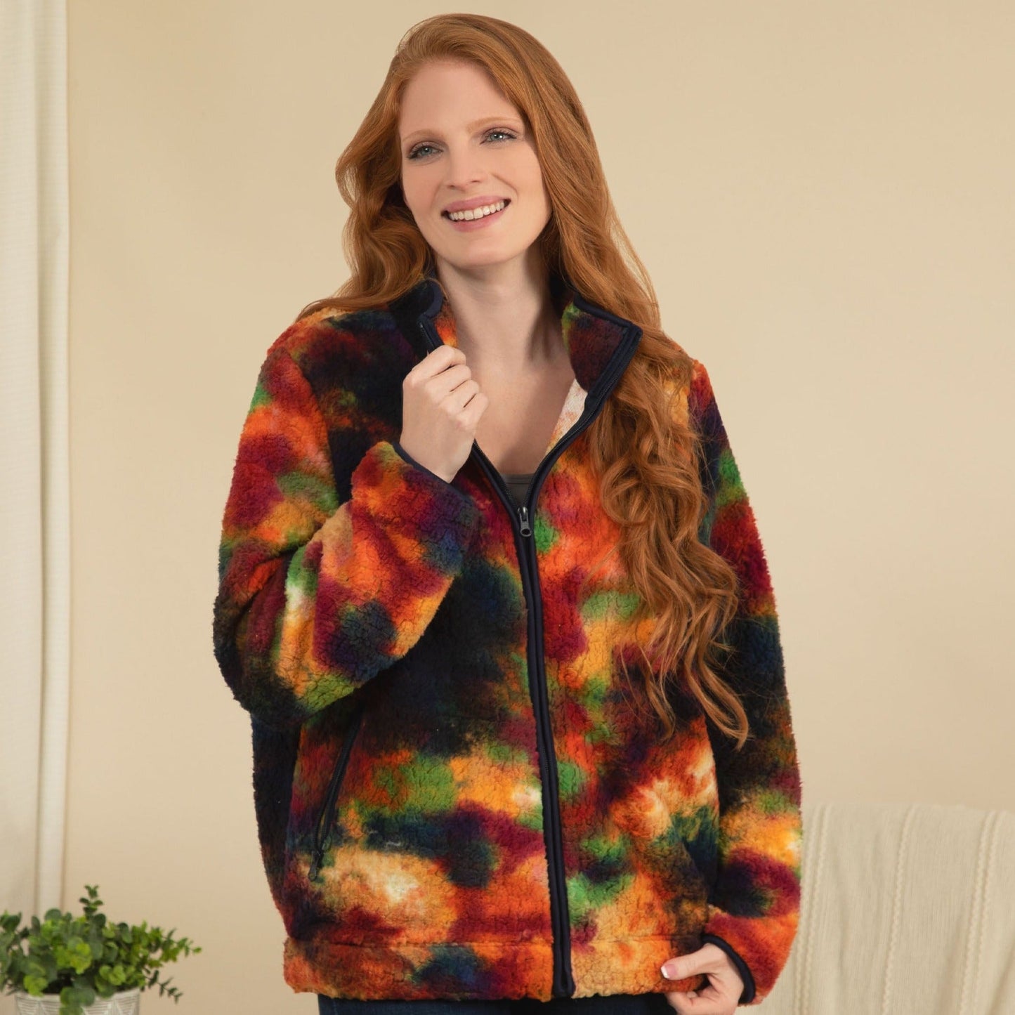 Rainbow Tie-Dye Plush Sherpa Fleece Jacket