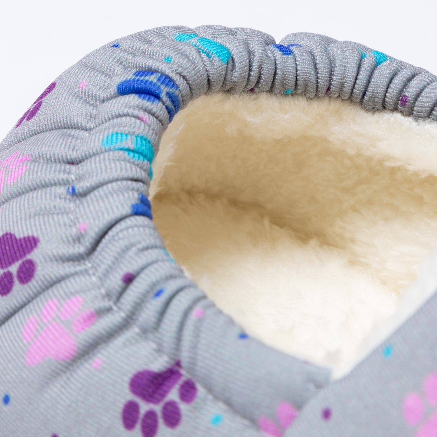 Paw Print Puffy Fleece-Lined Slippers with Toggle