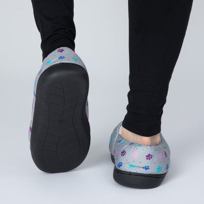 Paw Print Puffy Fleece-Lined Slippers with Toggle