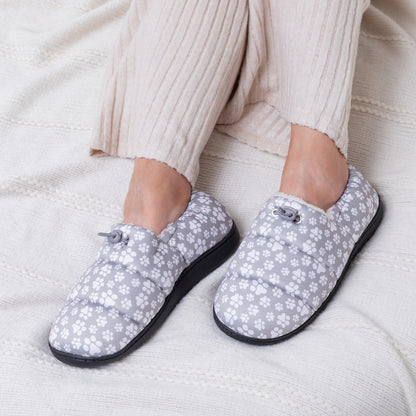 Paw Print Puffy Fleece-Lined Slippers with Toggle