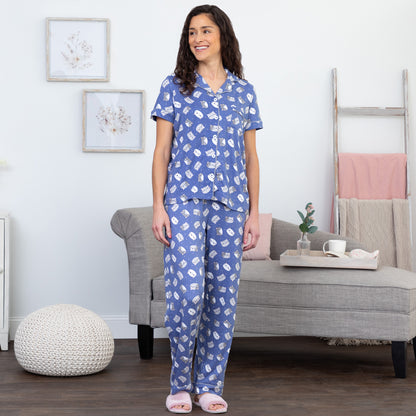 Cat Faces Button Up Pajama Set