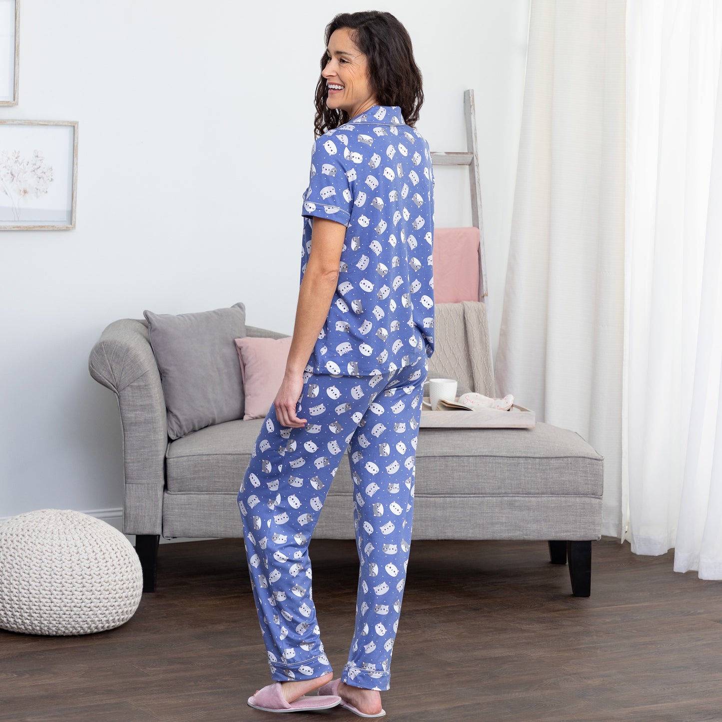 Cat Faces Button Up Pajama Set