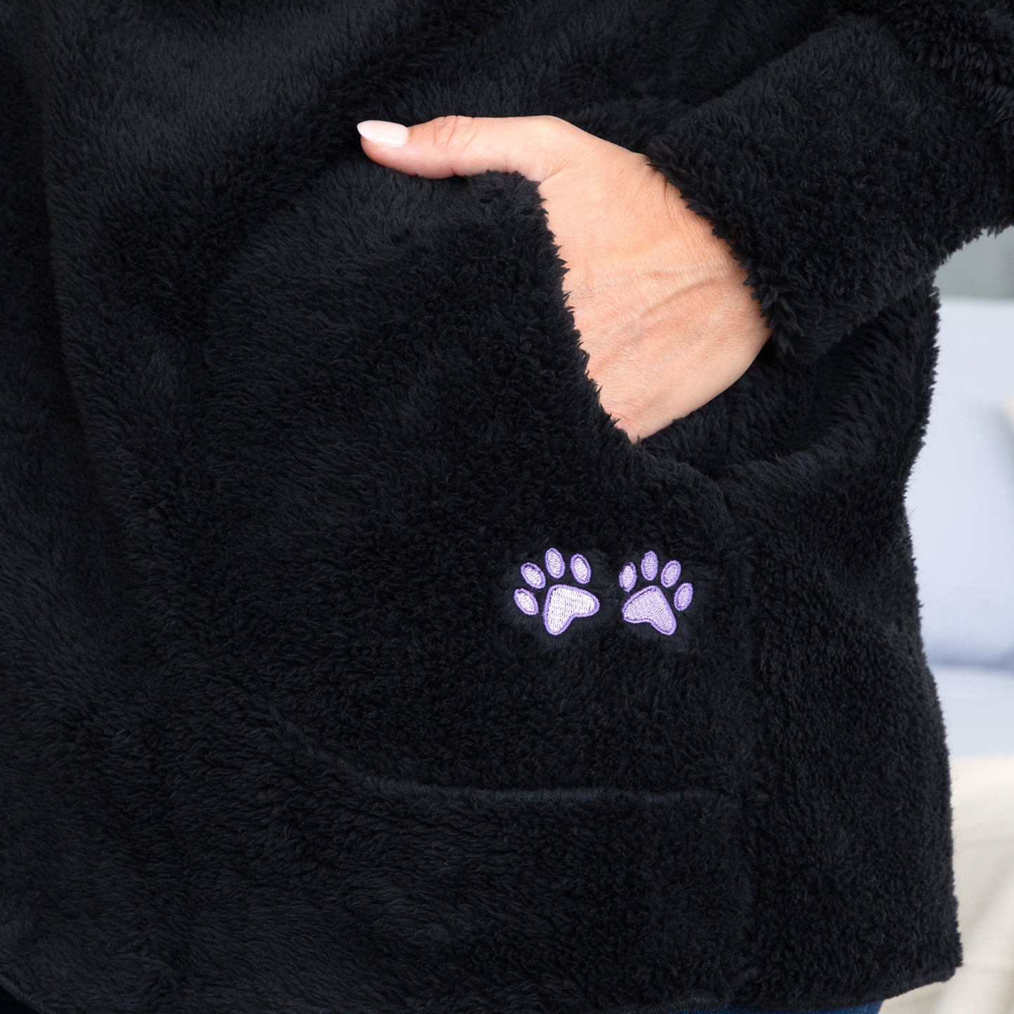 Paw Print Plush Sherpa Fleece Hooded Open Jacket