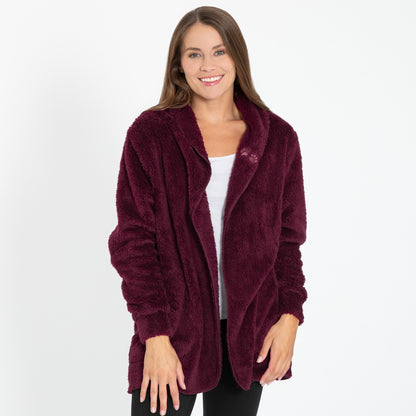 Paw Print Plush Sherpa Fleece Open Jacket with Pockets