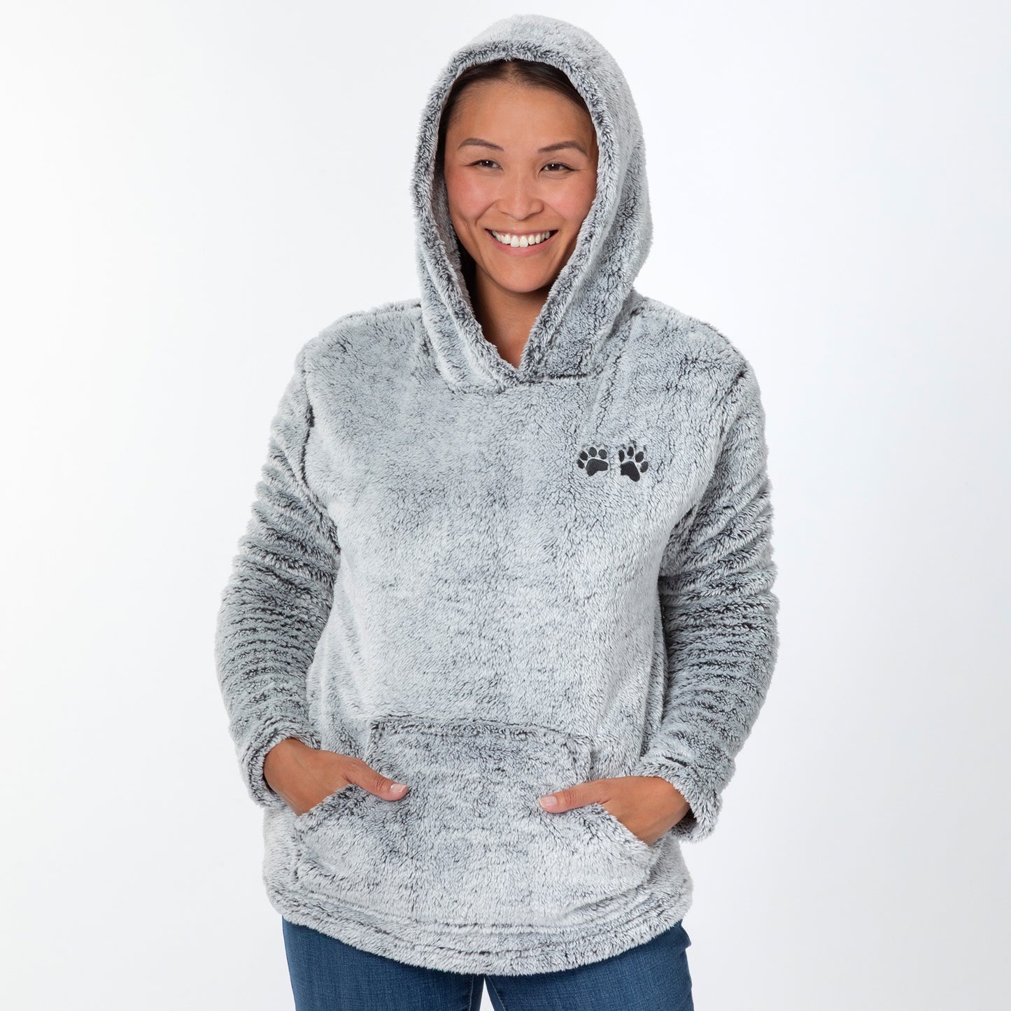 Embroidered Paws Pullover Fleece Hoodie