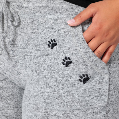 Heather Gray Paw Print Drawstring Knit Pants