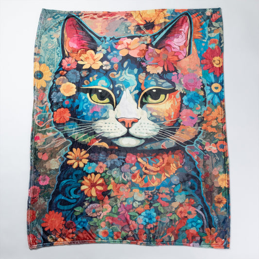 Hippie Cat Throw Blanket