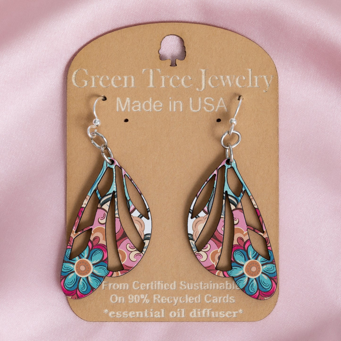 Butterfly Floral Wings Wooden Earrings