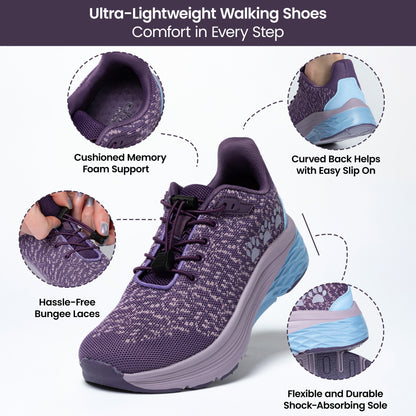 Paw Print Cushioned Walking Shoes with Bungee Laces