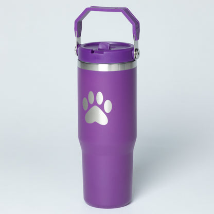 Paw Print Stainless Steel Tumbler with Flip Straw - 30 oz