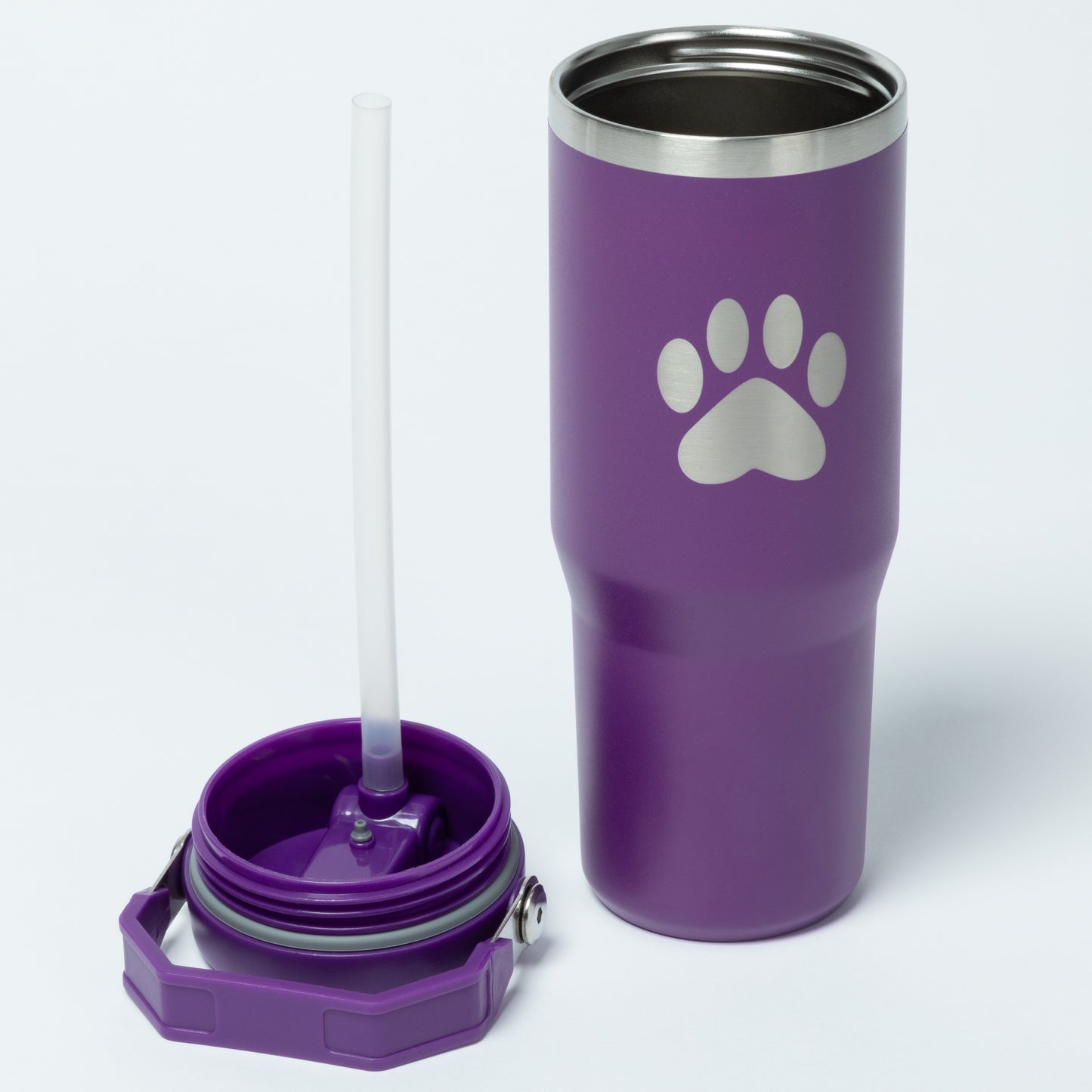 Paw Print Stainless Steel Tumbler with Flip Straw - 30 oz