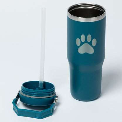 Paw Print Stainless Steel Tumbler with Flip Straw - 30 oz