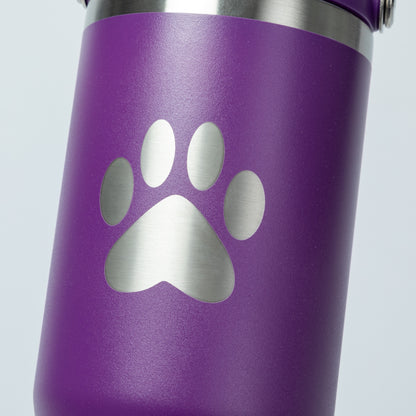 Paw Print Stainless Steel Tumbler with Flip Straw - 30 oz