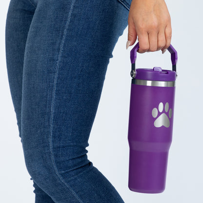 Paw Print Stainless Steel Tumbler with Flip Straw - 30 oz