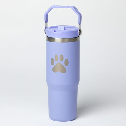 Paw Print Stainless Steel Tumbler with Flip Straw - 30 oz
