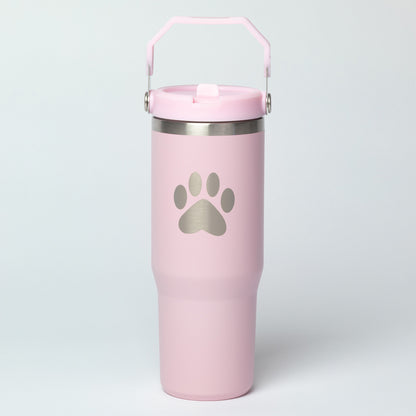 Paw Print Stainless Steel Tumbler with Flip Straw - 30 oz