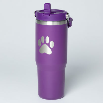 Paw Print Stainless Steel Tumbler with Flip Straw - 30 oz