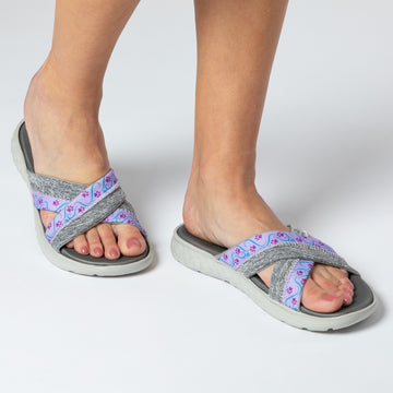 2 Designs Cross Top Paw Print Slide Sandals