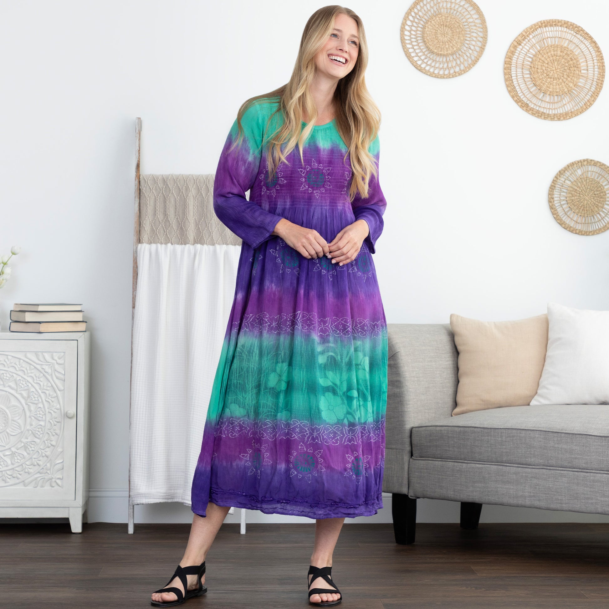 floral midi dress 3 4 sleeve Black Floral 3/4 Sleeve Square Neck Smocked Tiered Midi Dress