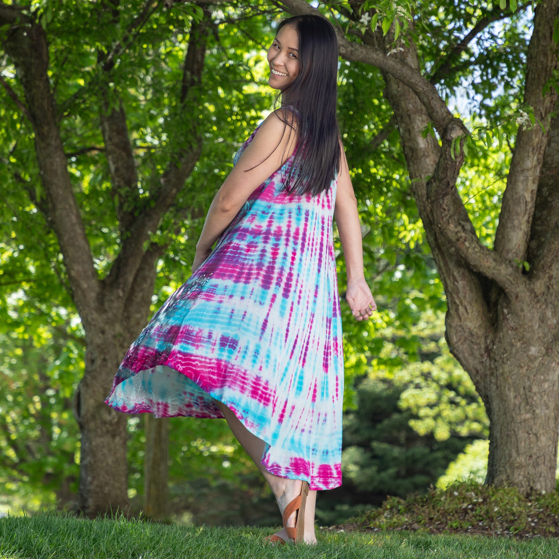 Sunset & Sea Tie-Dye Beaded Sleeveless Dress | GreaterGood Sunset & Sea Tie-Dye Beaded Sleeveless Dress | GreaterGood