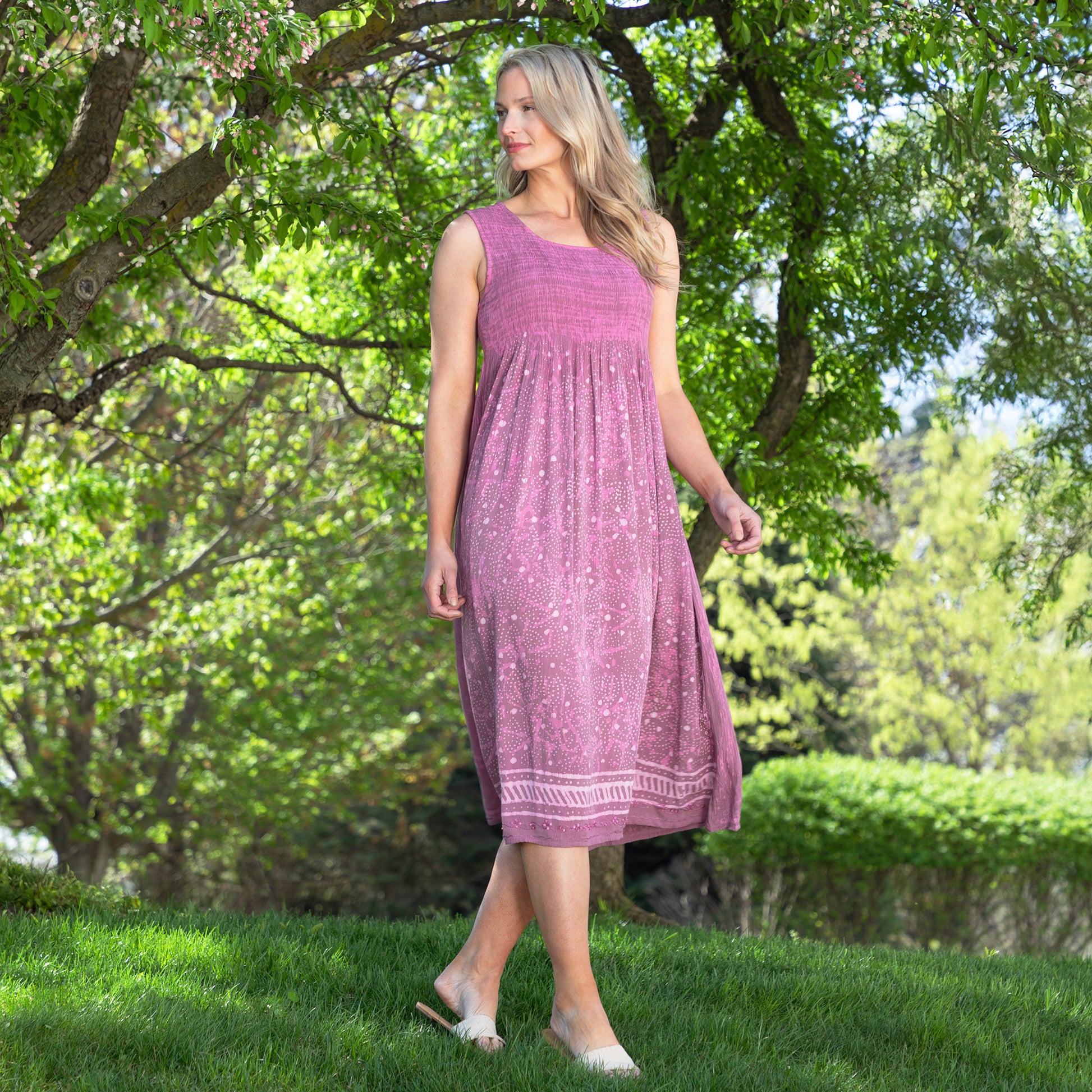 Henna Tie-Dye Sleeveless Midi Dress - Blue - OSFM Henna Tie-Dye Sleeveless Midi Dress - Blue - OSFM