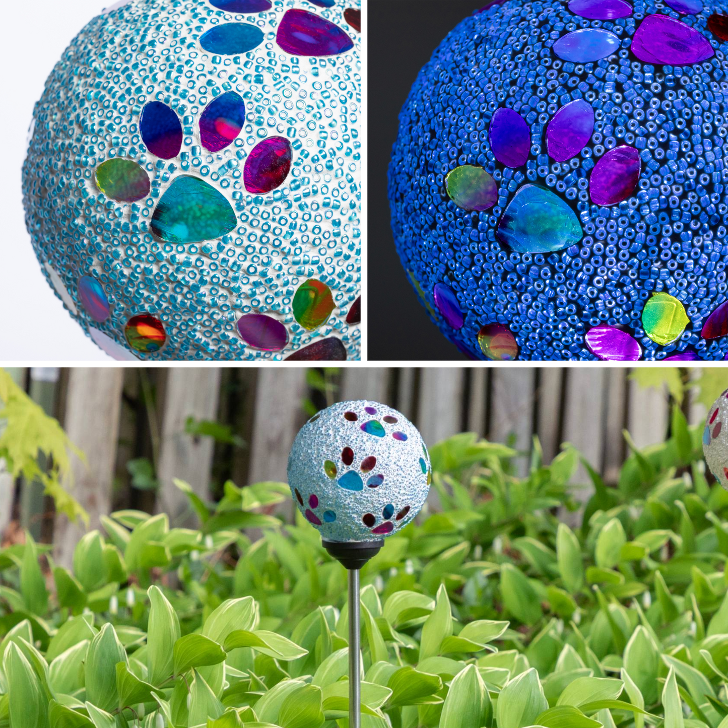 Multicolor Paws Beaded Solar Garden Stake