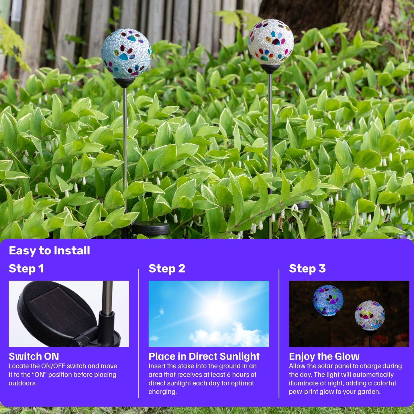 Multicolor Paws Beaded Solar Garden Stake
