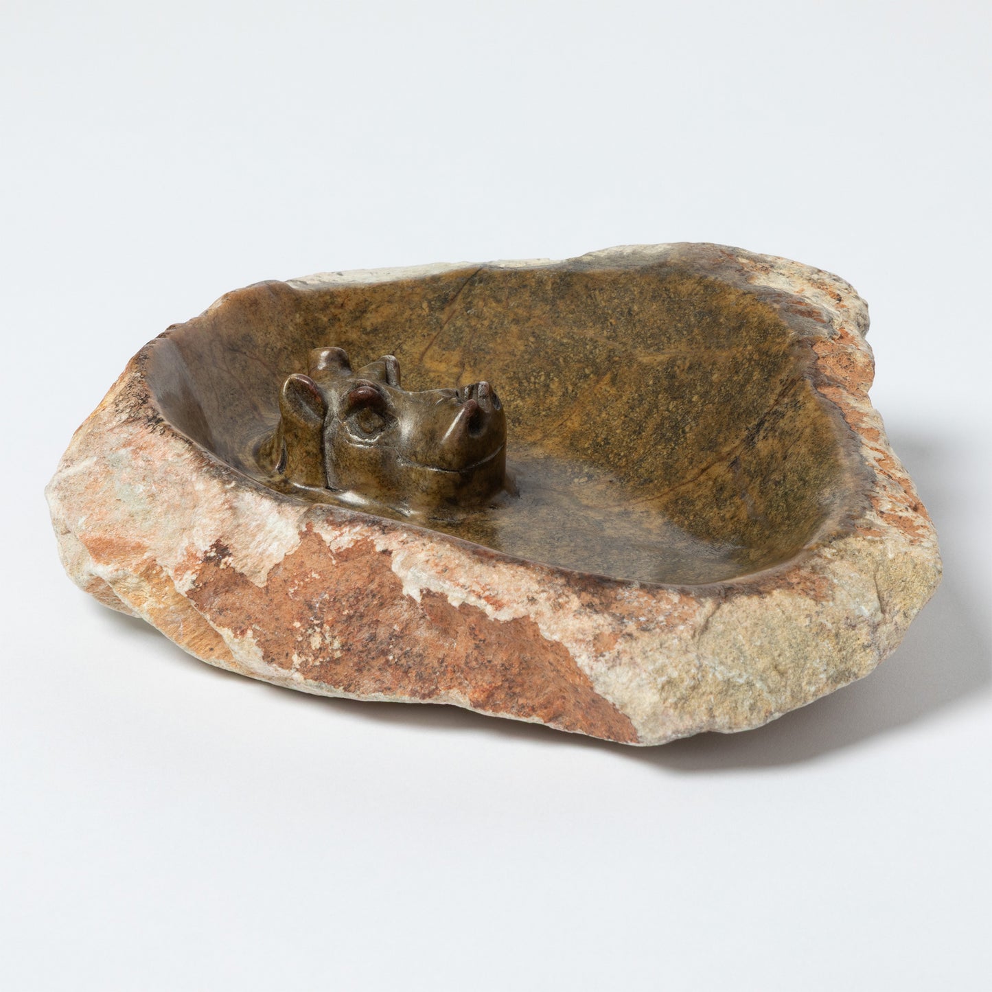 Hand-Carved Serpentine Stone Animal Birdbath