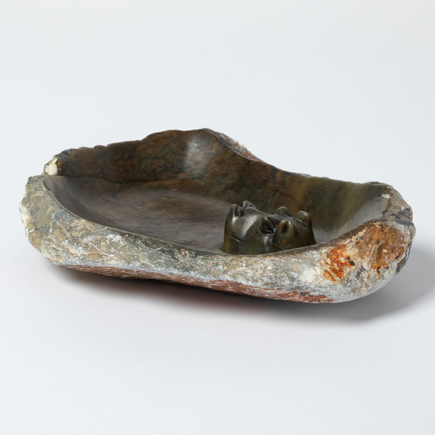 Hand-Carved Serpentine Stone Animal Birdbath