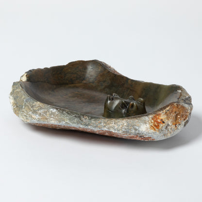 Hand-Carved Serpentine Stone Animal Birdbath