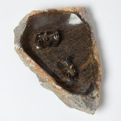 Hand-Carved Serpentine Stone Animal Birdbath