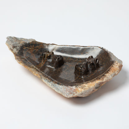 Hand-Carved Serpentine Stone Animal Birdbath
