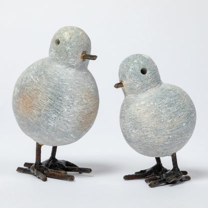 Hand-Carved Serpentine Stone & Metal Chickadee Figurine