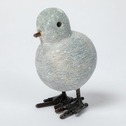 Hand-Carved Serpentine Stone & Metal Chickadee Figurine