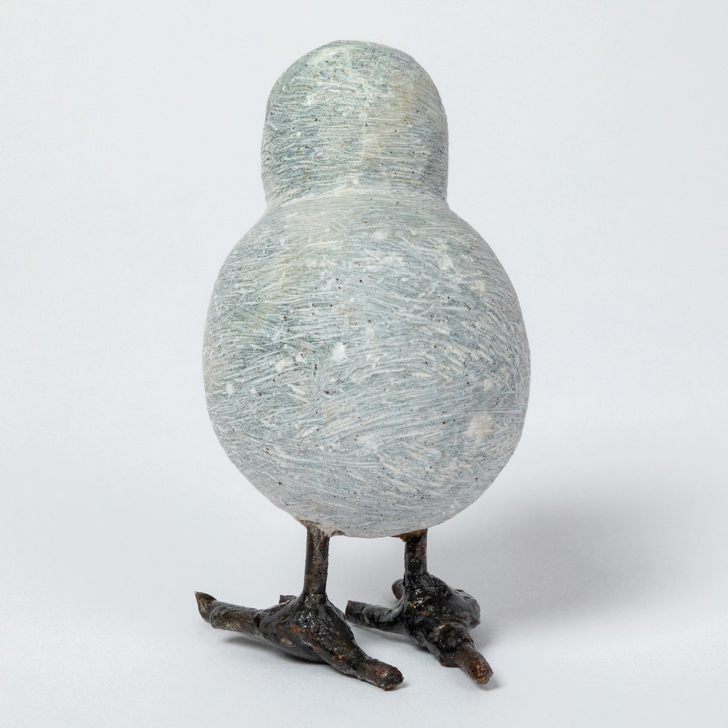 Hand-Carved Serpentine Stone & Metal Chickadee Figurine