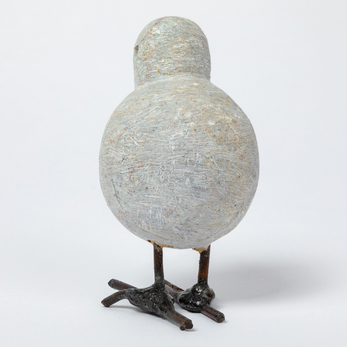 Hand-Carved Serpentine Stone & Metal Chickadee Figurine