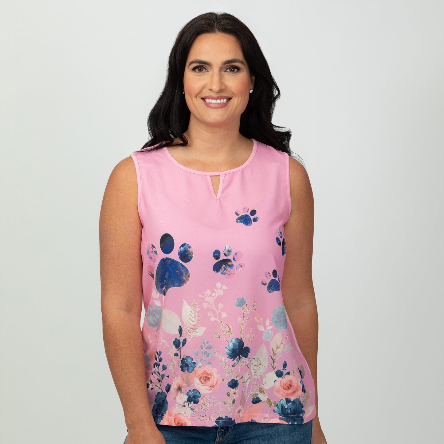 Cat & Paws Keyhole Sleeveless Top