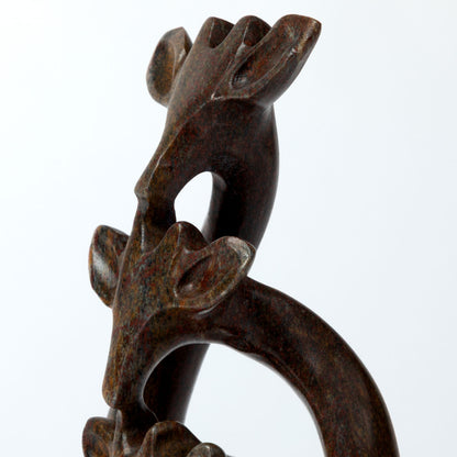 Hand-Carved Serpentine Stone Giraffe Family