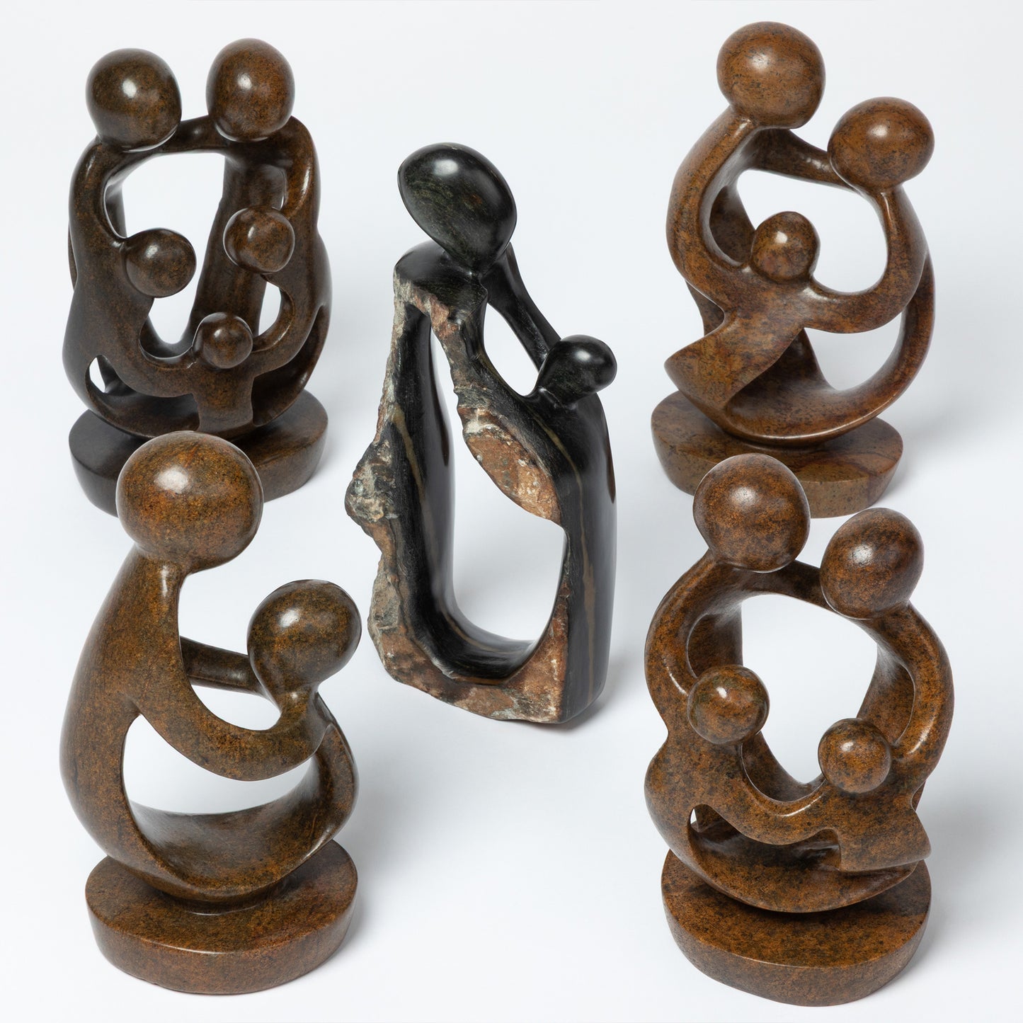 Hand-Carved Serpentine Stone Family Figurine