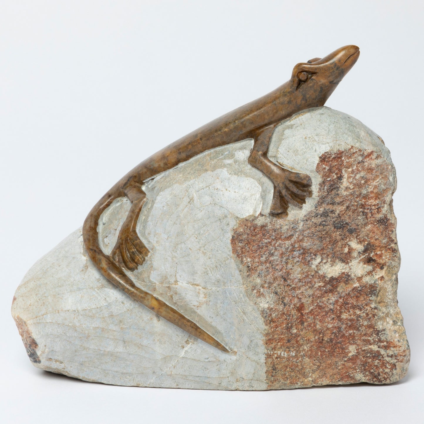 Hand-Carved Lizard on Serpentine Stone Figurine