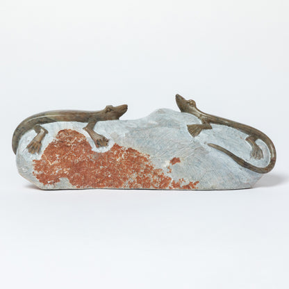 Hand-Carved Lizard on Serpentine Stone Figurine
