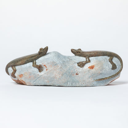 Hand-Carved Lizard on Serpentine Stone Figurine