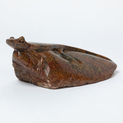 Hand-Carved Lizard on Serpentine Stone Figurine