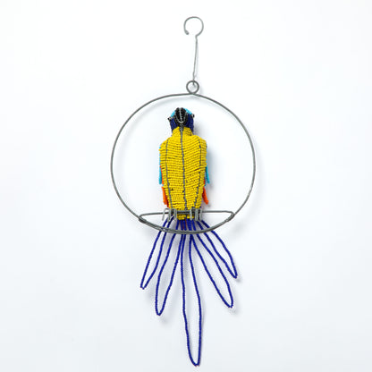 Hand-Beaded Swinging Parrot Decor