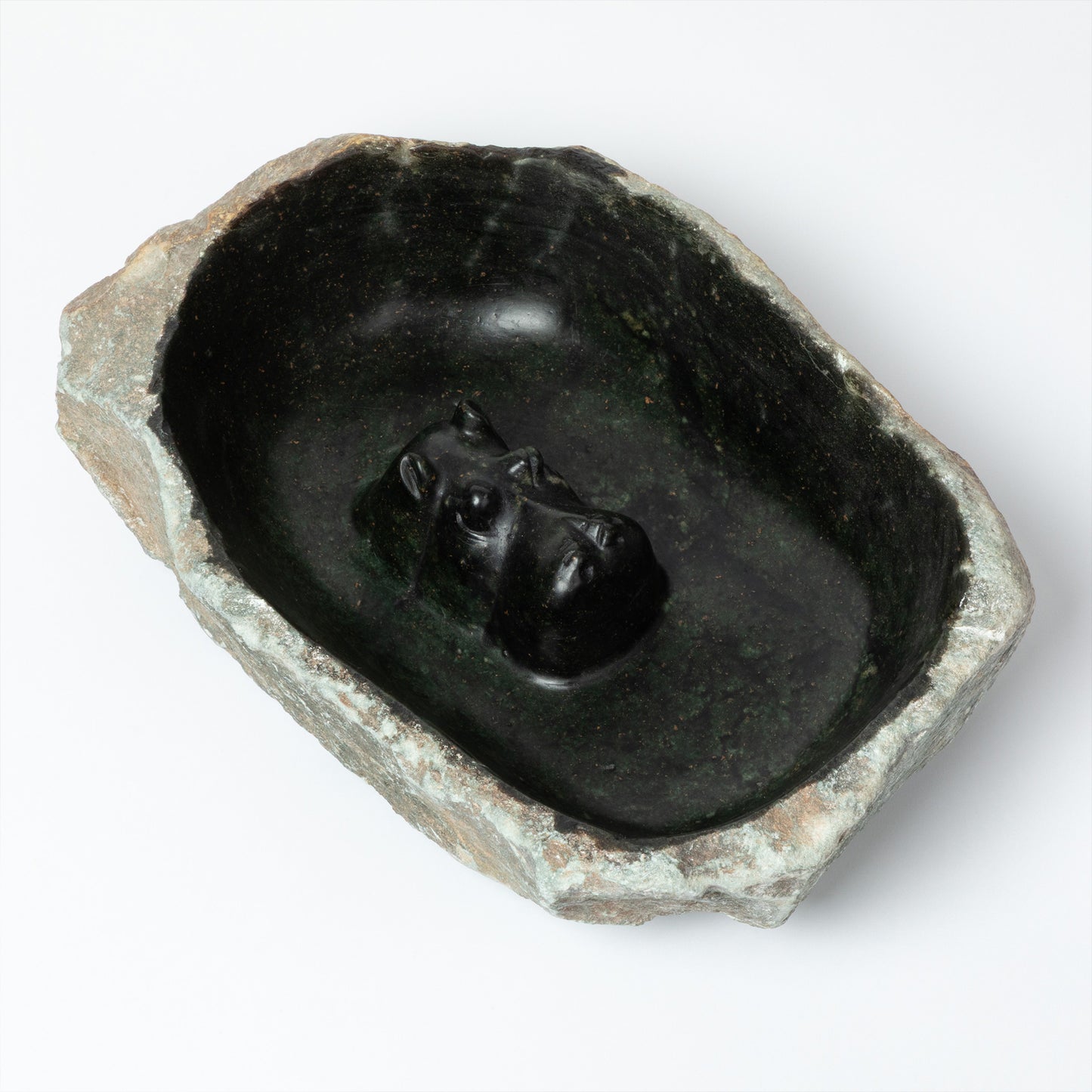 Hand-Carved Opal Stone Hippo Birdbath