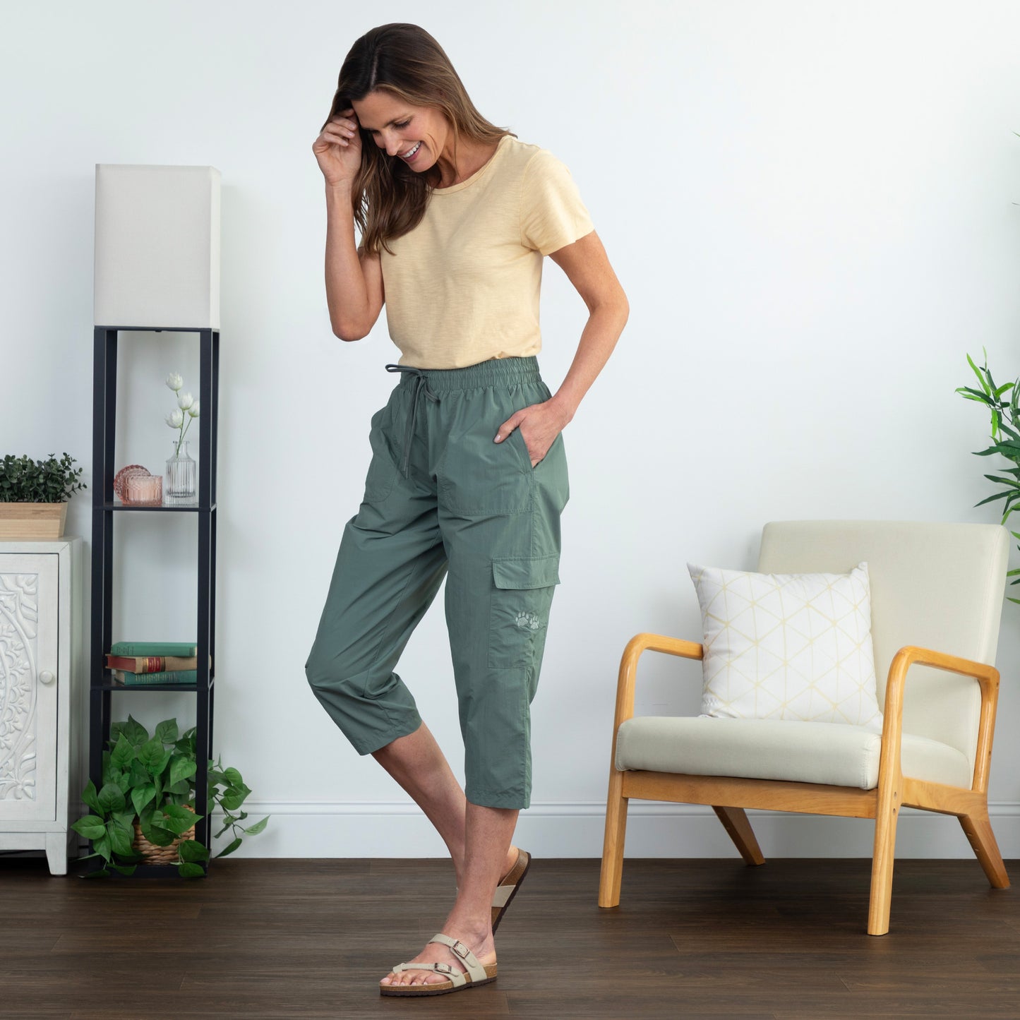 Paw Print Cargo Capri Nylon Pants